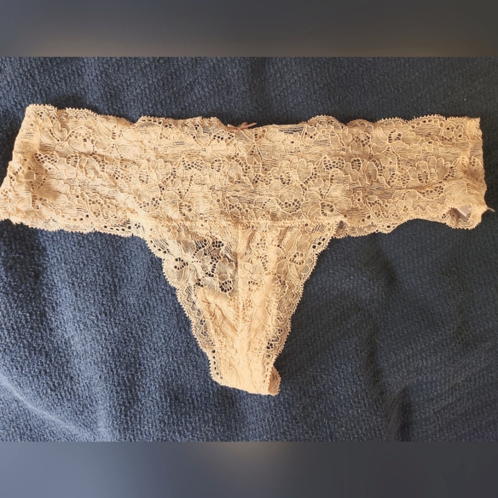 Victoria's Secret Tan Lace Thong Size S